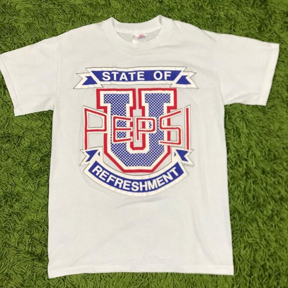 Vintage Pepsi University 80s Puff Print Graphic T-shirt White Color - Picture 1 of 4